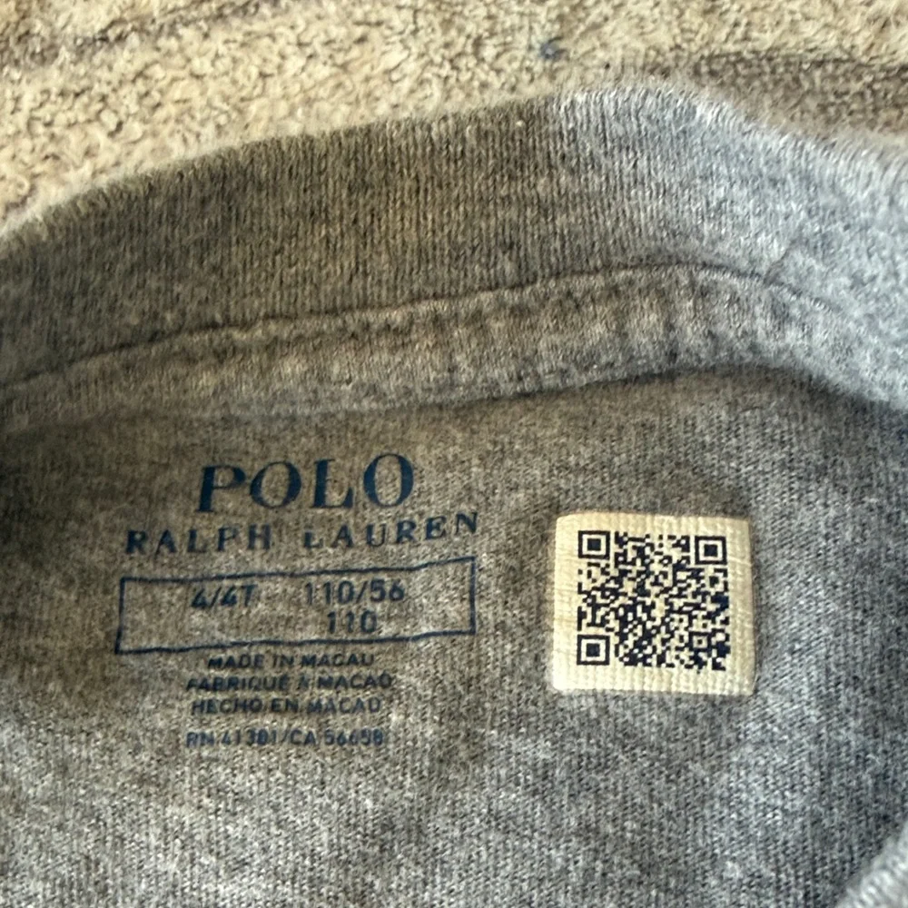 Ralph Lauren Gray Tee with Green & Burgundy Sleeves and Polo Bear Graphic